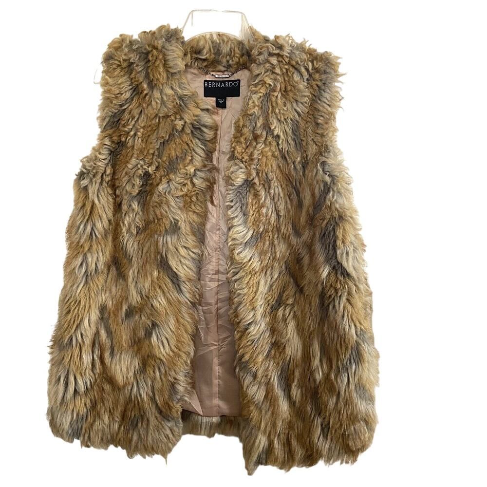 Bernardo Faux Fur Vest Brown Tan Size Medium